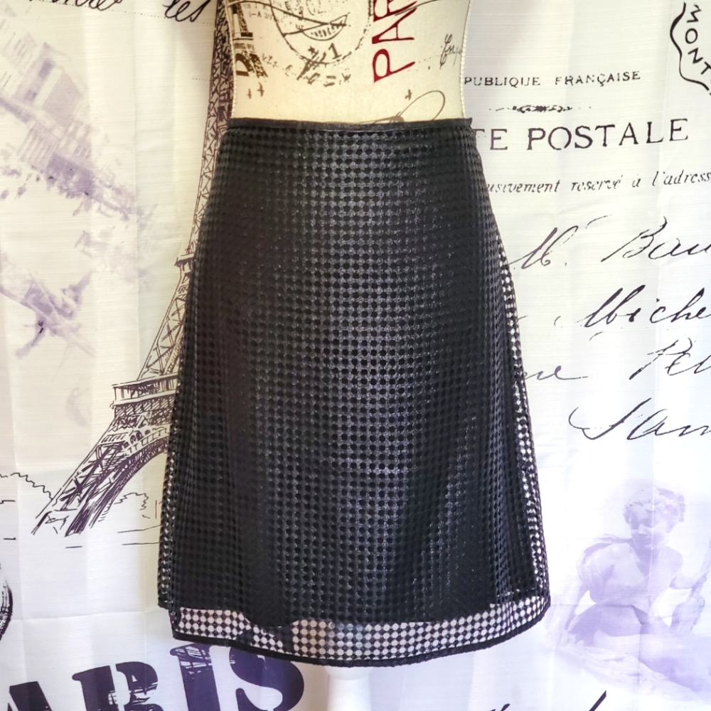 Leon Max Black Checkerboard Textured A-Line Skirt - Women Sz. 8